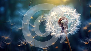 Dandelion macro close view. Created using Generative AI technology