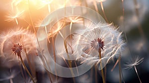 Dandelion macro close view. Created using Generative AI technology