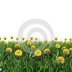 Dandelion Meadow Spring Flowers Green Grass On Transparent Background
