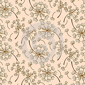 Dandelion pink pastel seamless vector pattern.