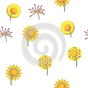 Dandelion, Spring Flower Vector Seamless Pattern