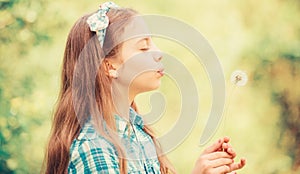 Dandelion. Spring holiday. Womens day. happy child hold blowball. Natural beauty. Childhood happiness. summer vacation