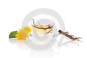 Dandelion tea background, herbal remedy.