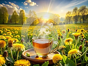 Dandelion Tea Benefits A Springtime Herbal Remedy for Enhanced Wellbeing WideAngle View photo