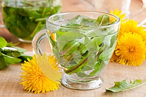 Dandelion tea - hot water poured over dandelion leaves