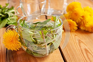 Dandelion tea made from fresh dandelion leaves