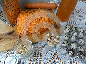 Dandelions flowers carrot sesame cake cooking