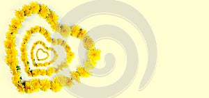 Dandelions hearts isolated on light yellow background