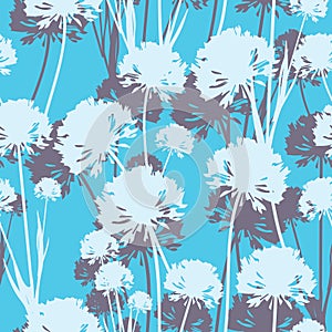 Dandelions with shadow. Vector seamless pattern. Meadow wild flowers silhouettes