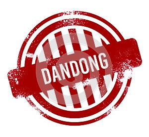 Dandong - Red grunge button, stamp