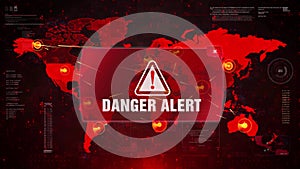 Danger alert alert warning attack on screen world map.