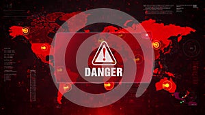 Danger Alert Warning Attack on Screen World Map.