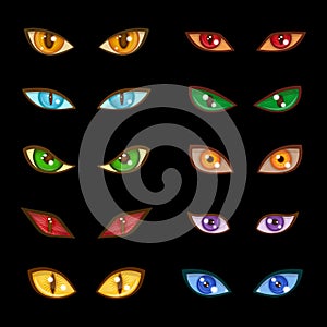 Danger animal monster evil glow eyes expressions on dark black background vector illustration