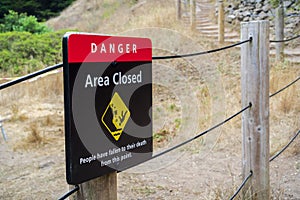 Danger, area closed sign, California