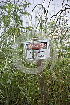 Danger Bank Erosion warning sign