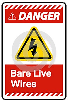 Danger Bare live Wires Sign On White Background