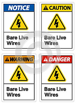 Danger Bare live Wires Sign On White Background