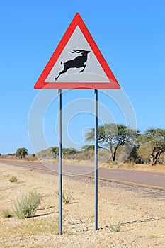 Danger, be Alert - Kudu and Wildlife Crossing Road Sign - Drivers be cautious