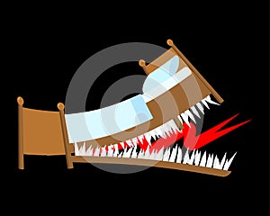 Danger bed with teeth. Toothed bed Mouth with fangs. Vector ill