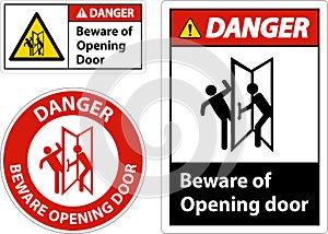 Danger Beware Opening Door Sign On White Background