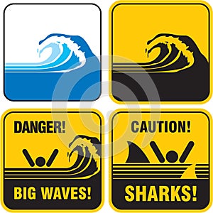 Danger big waves sign. Tsunami