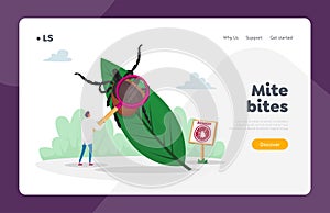 Danger of Bite with Tick in Forest or Park Landing Page Template. Doctor Character with Magnifying Glass