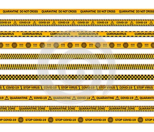 Danger caution tapes. Coronavirus and Covid-19 and quarantine yellow stripes