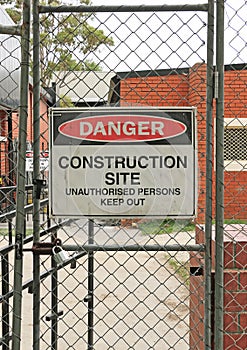 Danger, Construction Site warning sign at building site