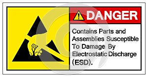 Danger Contains Parts and Assemblies SusceptibleTo Damage By Electrostatic Discharge ESD. Symbol Sign, Vector Illustration, photo