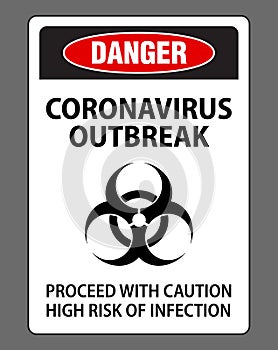 Danger coronovirus outbreak proceed with caution sign vector