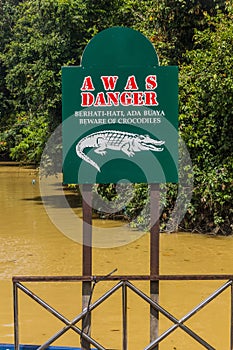 Danger crocodile sign in the Niah National Park, Malays