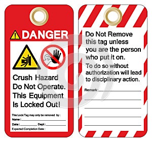 Danger Crush hazard do not operate this equipment is locked out Symbol Sign ,Vector Illustration, Isolate On White Background