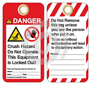 Danger Crush hazard Hand Entanglement Belt Drive do not operate this equipment is locked out  Symbol Sign, Vector Illustration,