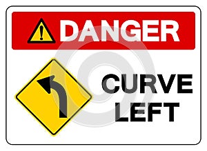 Danger Curved Left Traffic Road Sign, Vector Illustration, Isolate On White Background,Symbols, Label EPS10
