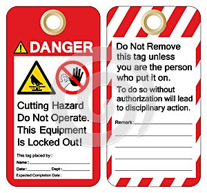 Danger Cutting Hazard Do Not Operate This Equipment Is Locked Out Symbol Sign, Vector Illustration, Isolate On White Background