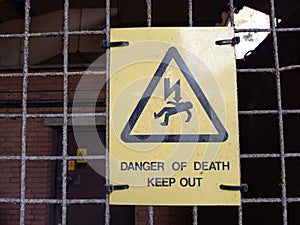 A Danger of Death Keep Out Sign at a Transformer Sub Station in Bournemouth England