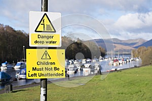 Danger Deep Water Children Must Not Be Left Unattended Sign Loch Lomond UK