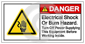 Danger Electric Shock Or Burn Hazard Symbol Sign, Vector Illustration, Isolated On White Background Label .EPS10