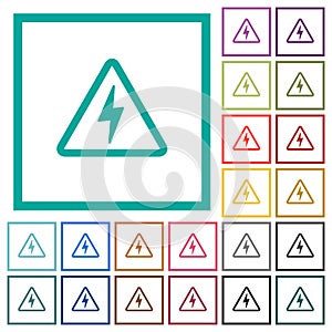 Danger electrical hazard flat color icons with quadrant frames