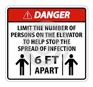 Danger Elevator Physical Distancing Sign Isolate On White Background,Vector Illustration EPS.10