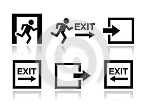 Emergency exit icons set