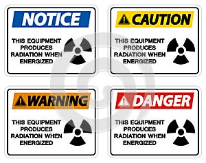 Danger This equipment produces radiation when energized Symbol Sign On White Background