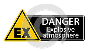 Danger explosive atmosphere. Yellow triangle warning sign with symbol and text