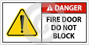 Danger Fire Door Do Not Block Sign On White Background