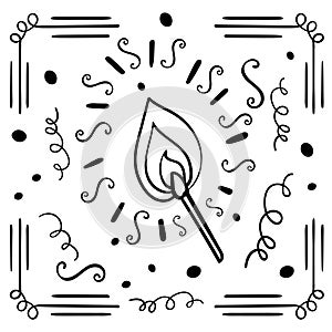 Danger of fire. Match With Fire. Vector illustration. Coloring page, Coloring book