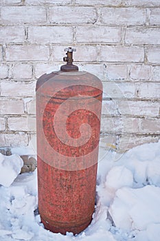 Danger gas bottle. High pressure cylinder valve