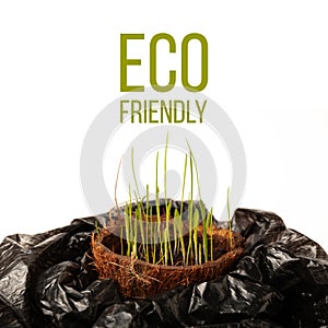 Danger of global plastic pollution of planet, eco friendliness concept photo