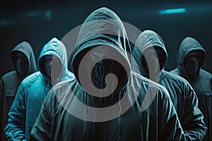 The danger of a hacker breaching a blockchain or computer security system in a cyberpunk world, visualized through