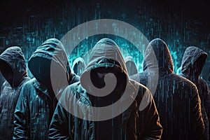 The danger of a hacker breaching a blockchain or computer security system in a cyberpunk world, visualized through