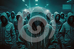 The danger of a hacker breaching a blockchain or computer security system in a cyberpunk world, visualized through
